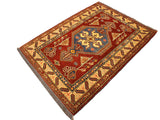handmade Geometric Super Kazak Rust Tan Hand Knotted RECTANGLE 100% WOOL area rug 4x5