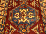 handmade Geometric Super Kazak Rust Tan Hand Knotted RECTANGLE 100% WOOL area rug 4x5