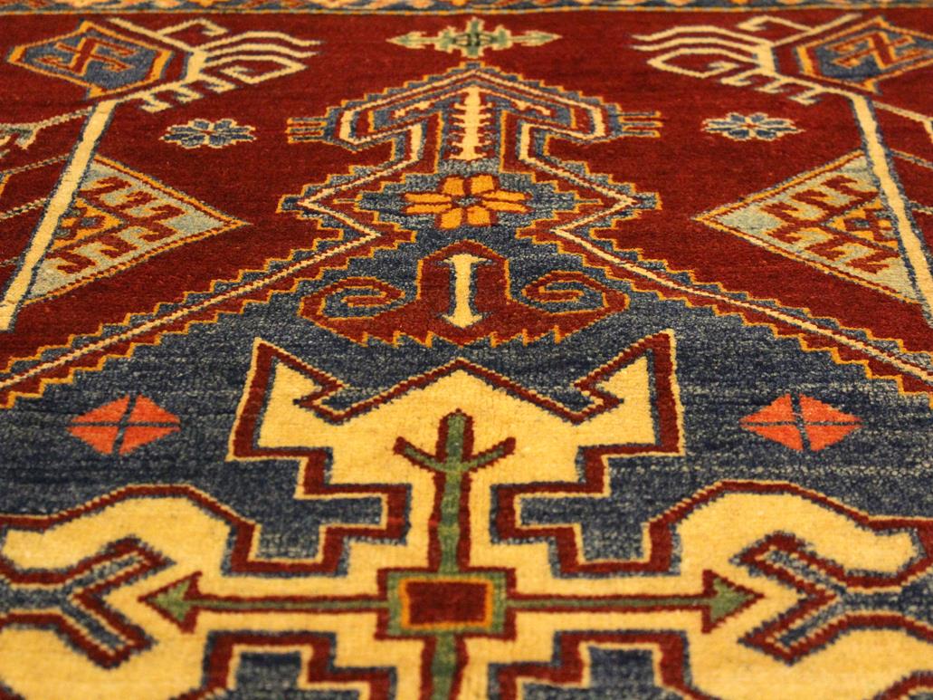 handmade Geometric Super Kazak Rust Tan Hand Knotted RECTANGLE 100% WOOL area rug 4x5