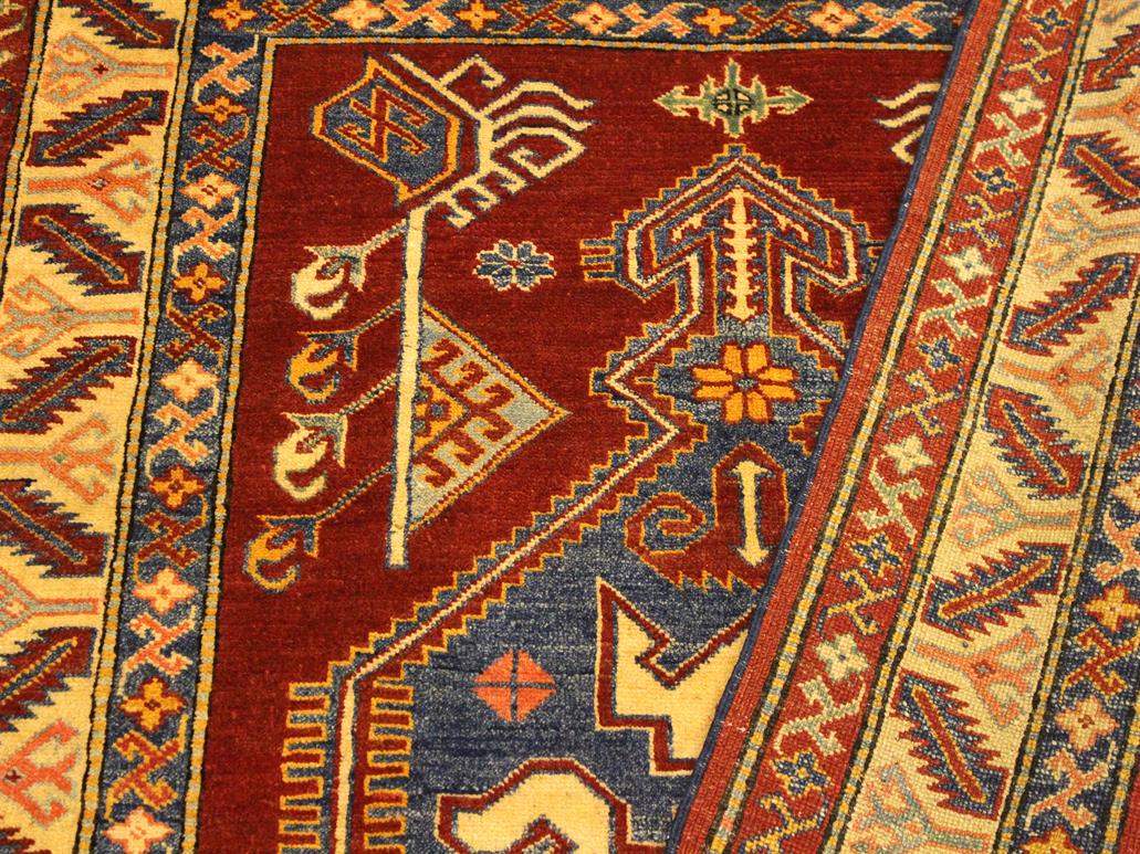 handmade Geometric Super Kazak Rust Tan Hand Knotted RECTANGLE 100% WOOL area rug 4x5