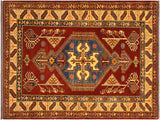 handmade Geometric Super Kazak Rust Tan Hand Knotted RECTANGLE 100% WOOL area rug 4x5