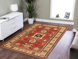 handmade Geometric Super Kazak Rust Beige Hand Knotted RECTANGLE 100% WOOL area rug 4x6
