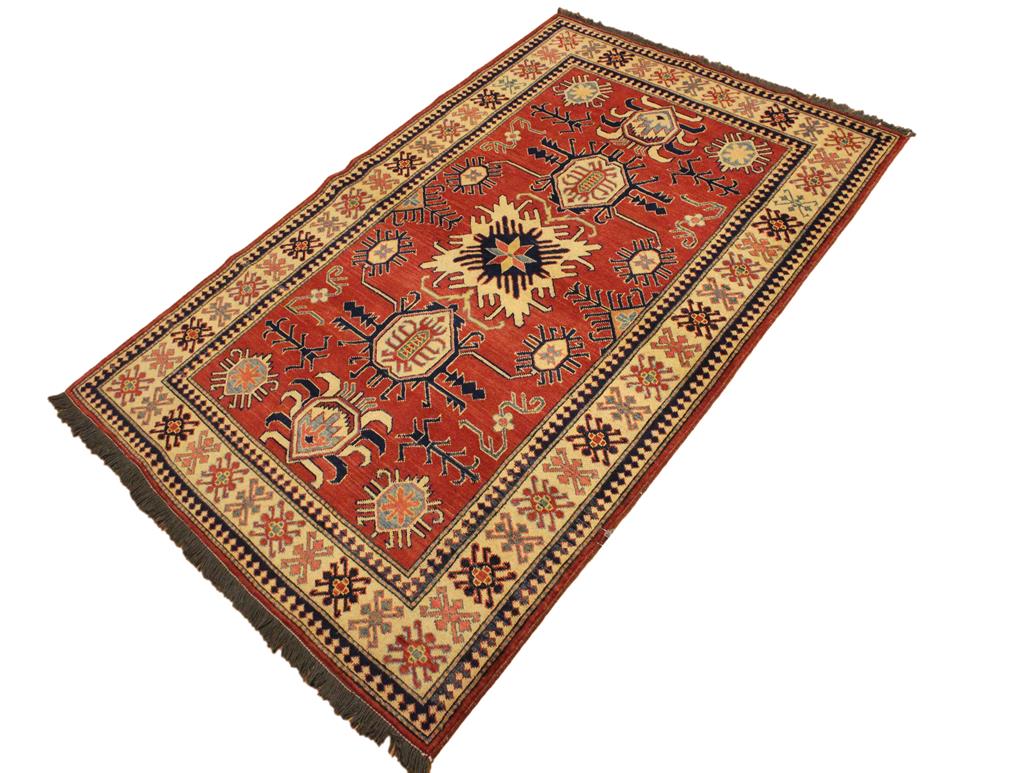 handmade Geometric Super Kazak Rust Beige Hand Knotted RECTANGLE 100% WOOL area rug 4x6