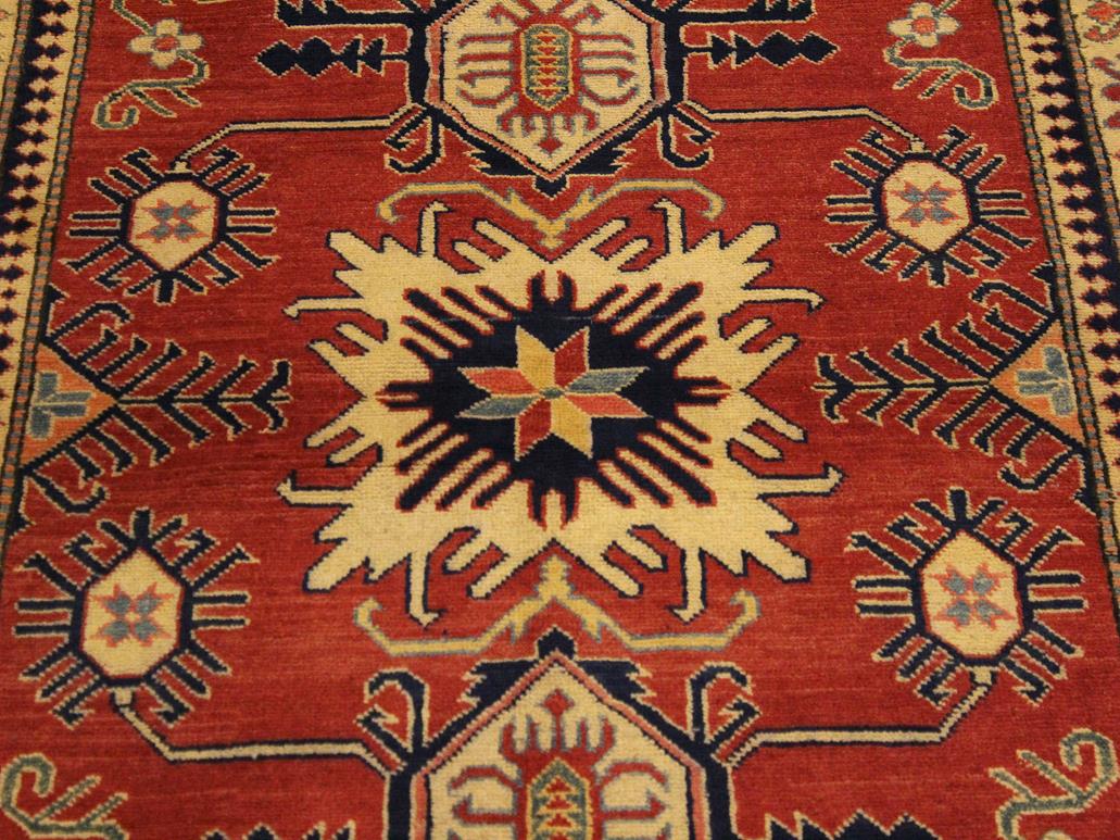 handmade Geometric Super Kazak Rust Beige Hand Knotted RECTANGLE 100% WOOL area rug 4x6
