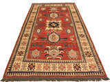 handmade Geometric Super Kazak Rust Beige Hand Knotted RECTANGLE 100% WOOL area rug 4x6