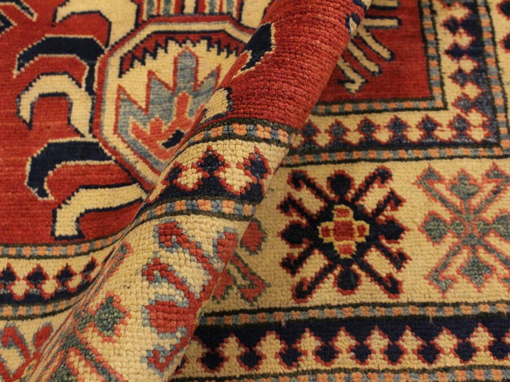 handmade Geometric Super Kazak Rust Beige Hand Knotted RECTANGLE 100% WOOL area rug 4x6
