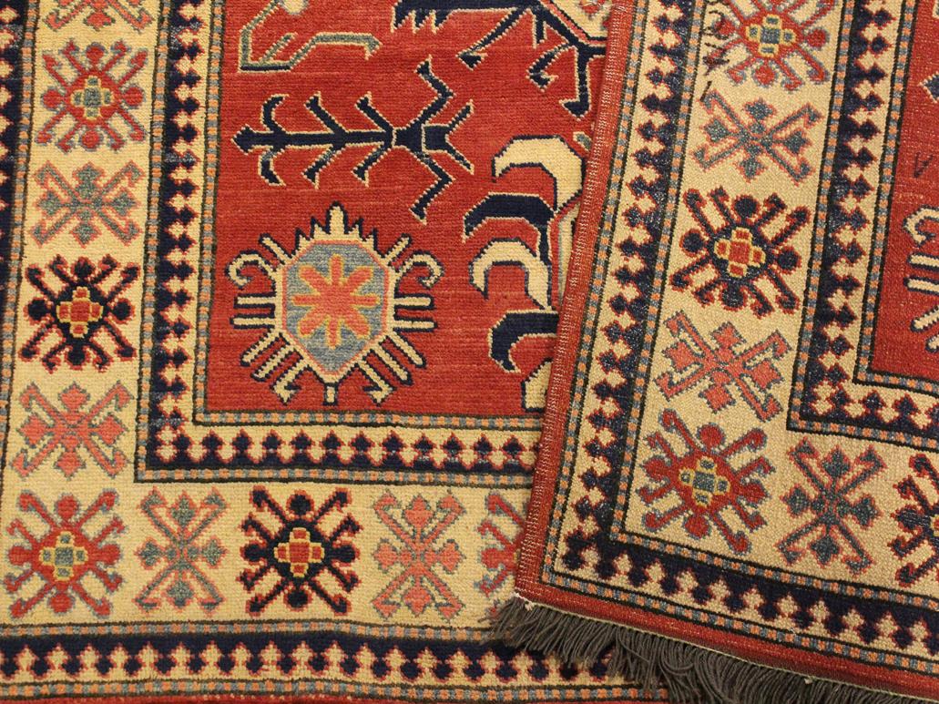 handmade Geometric Super Kazak Rust Beige Hand Knotted RECTANGLE 100% WOOL area rug 4x6