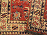handmade Geometric Super Kazak Rust Beige Hand Knotted RECTANGLE 100% WOOL area rug 4x6