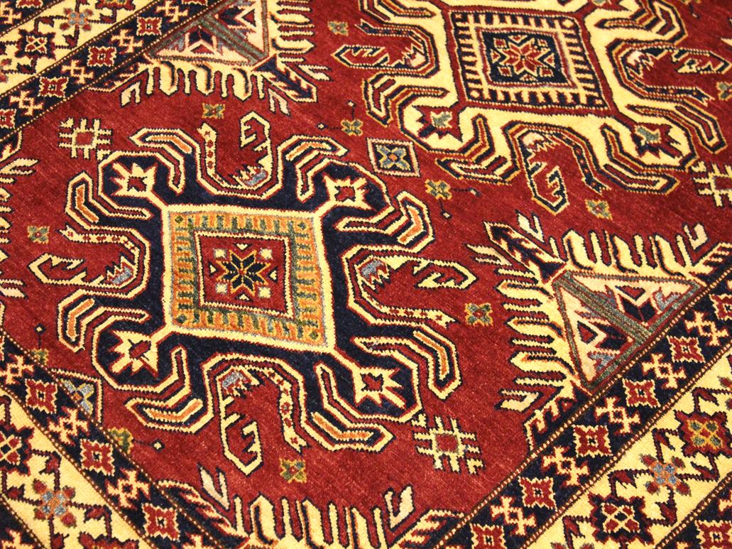 handmade Geometric Super Kazak Red Beige Hand Knotted RECTANGLE 100% WOOL area rug 4x6