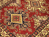 handmade Geometric Super Kazak Red Beige Hand Knotted RECTANGLE 100% WOOL area rug 4x6