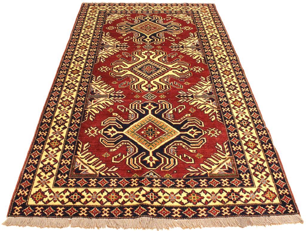 handmade Geometric Super Kazak Red Beige Hand Knotted RECTANGLE 100% WOOL area rug 4x6