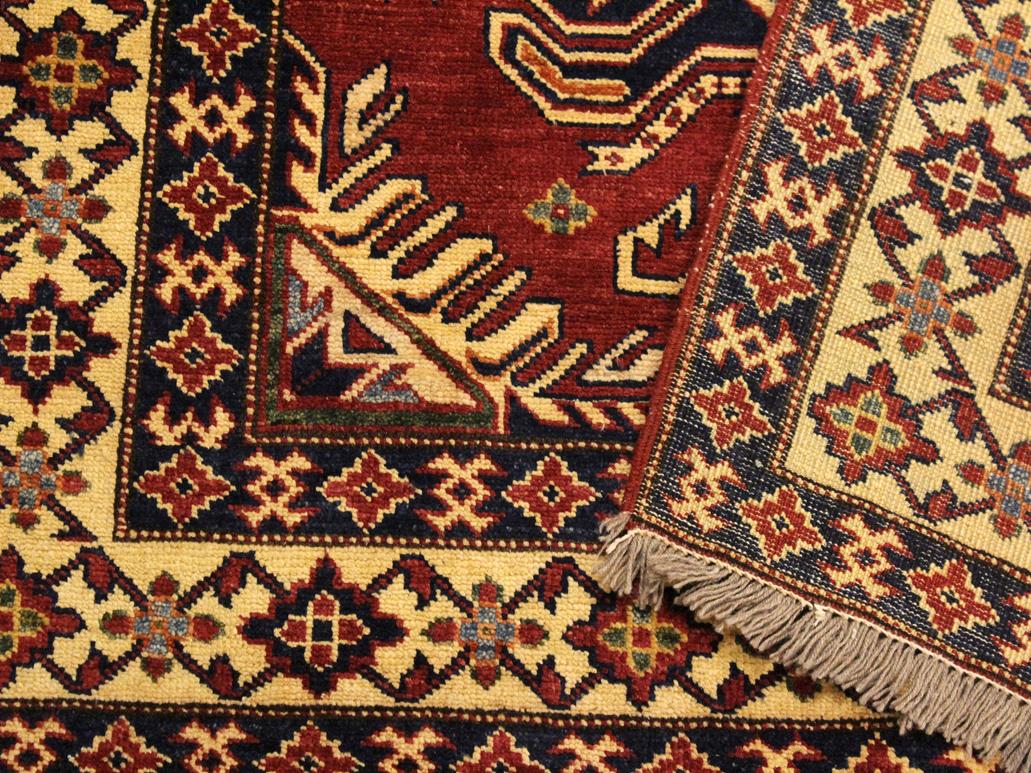 handmade Geometric Super Kazak Red Beige Hand Knotted RECTANGLE 100% WOOL area rug 4x6