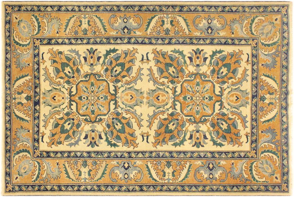handmade Geometric Kafkaz Chobi Ziegler Tan Orange Hand Knotted RECTANGLE 100% WOOL area rug 5 x 7
