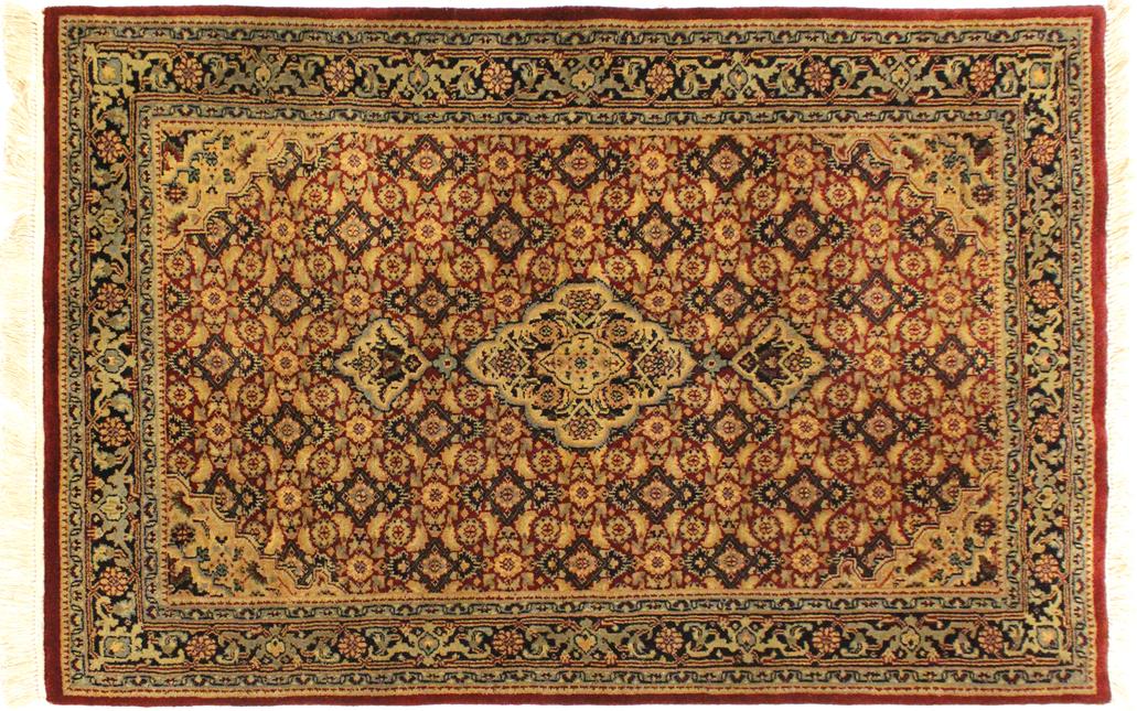 handmade Geometric Bidjar Red Blue Hand Knotted RECTANGLE 100% WOOL area rug 4 x 6
