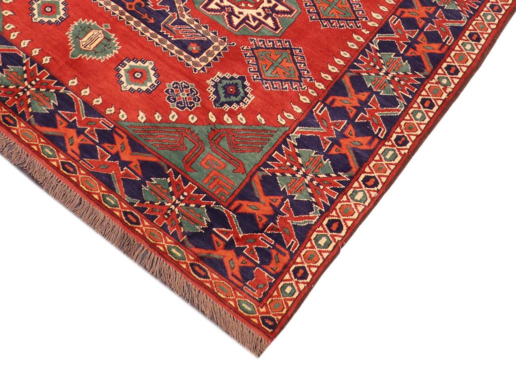 handmade Geometric Kargahi Rust Blue Hand Knotted RECTANGLE 100% WOOL area rug 6x9