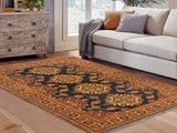 handmade Geometric Super Kazak Blue Tan Hand Knotted RECTANGLE 100% WOOL area rug 5x6