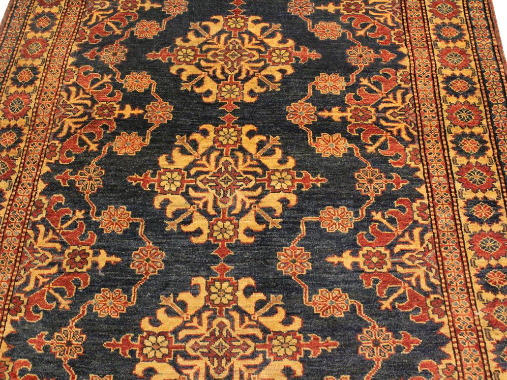handmade Geometric Super Kazak Blue Tan Hand Knotted RECTANGLE 100% WOOL area rug 5x6