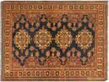 handmade Geometric Super Kazak Blue Tan Hand Knotted RECTANGLE 100% WOOL area rug 5x6