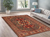 handmade Geometric Super Kazak Green Beige Hand Knotted RECTANGLE 100% WOOL area rug 7x10