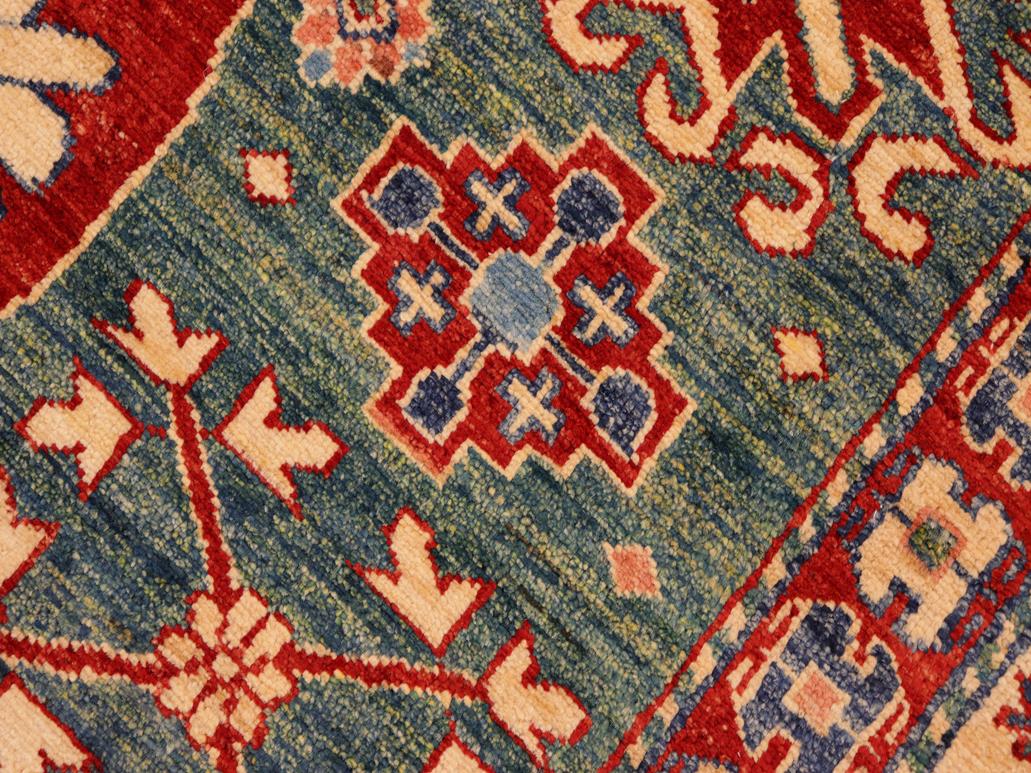 handmade Geometric Super Kazak Green Beige Hand Knotted RECTANGLE 100% WOOL area rug 7x10