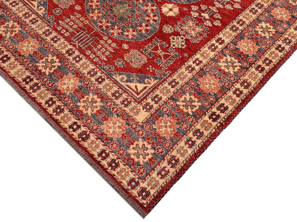 handmade Geometric Super Kazak Red Blue Hand Knotted RECTANGLE 100% WOOL area rug 5x6