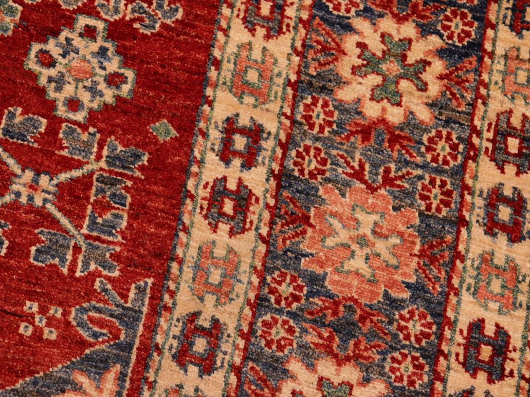 handmade Geometric Super Kazak Red Blue Hand Knotted RECTANGLE 100% WOOL area rug 5x6