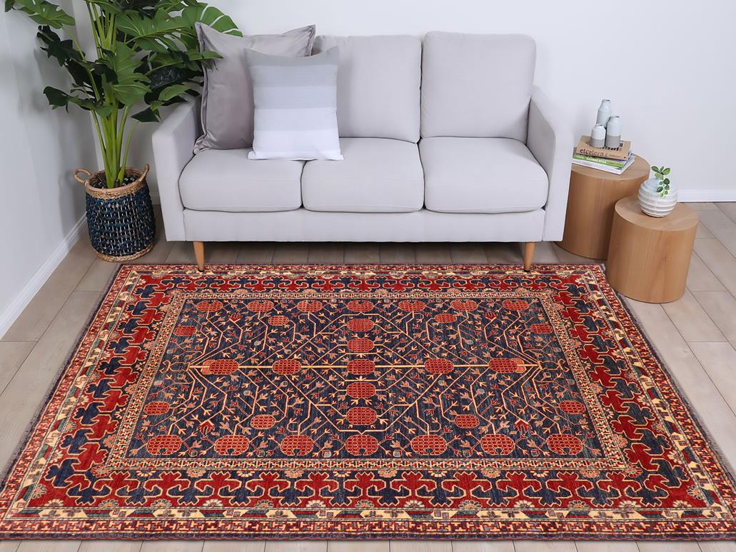 handmade Geometric Super Kazak Blue Red Hand Knotted RECTANGLE 100% WOOL area rug 7x8