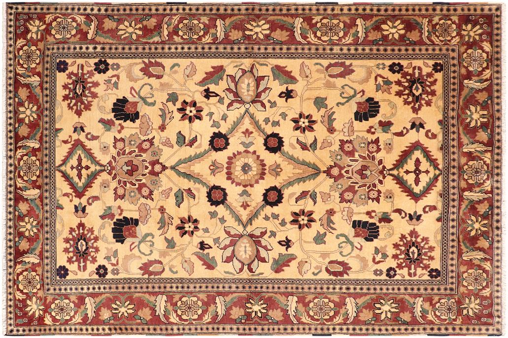 handmade Geometric Kafkaz Chobi Ziegler Beige Red Hand Knotted RECTANGLE 100% WOOL area rug 6 x 8