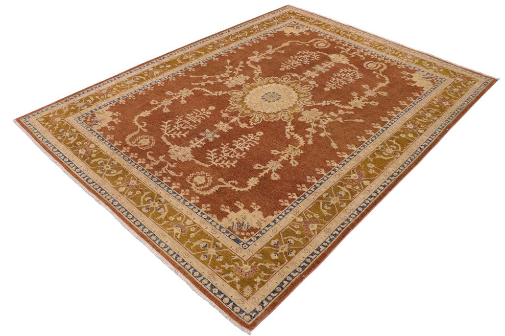 handmade Geometric Kafkaz Chobi Ziegler Brown Gold Hand Knotted RECTANGLE 100% WOOL area rug 8 x 12