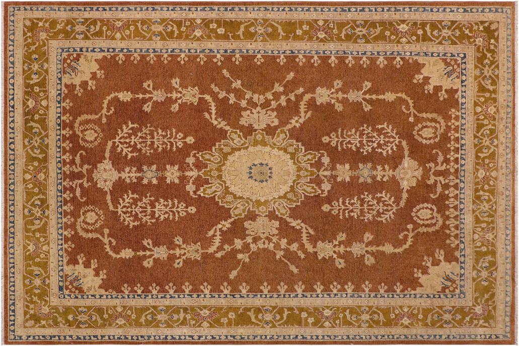 handmade Geometric Kafkaz Chobi Ziegler Brown Gold Hand Knotted RECTANGLE 100% WOOL area rug 8 x 12