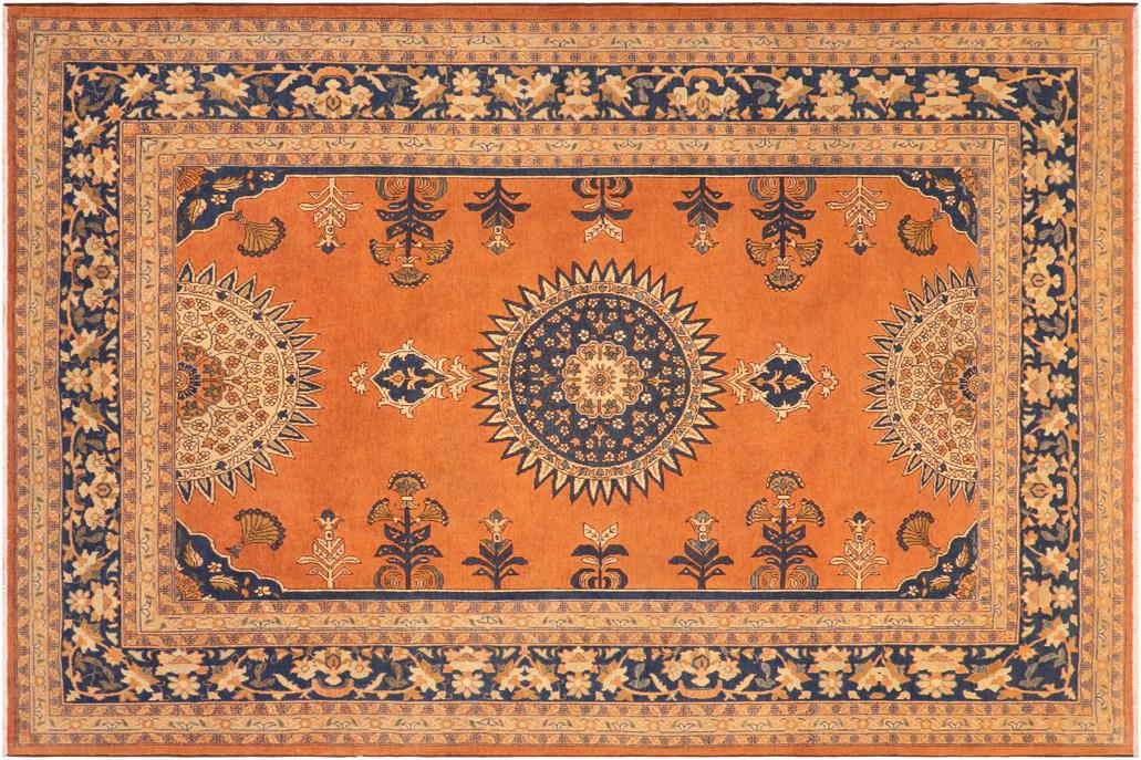 handmade Geometric Kafkaz Chobi Ziegler Rust Blue Hand Knotted RECTANGLE 100% WOOL area rug 8 x 10