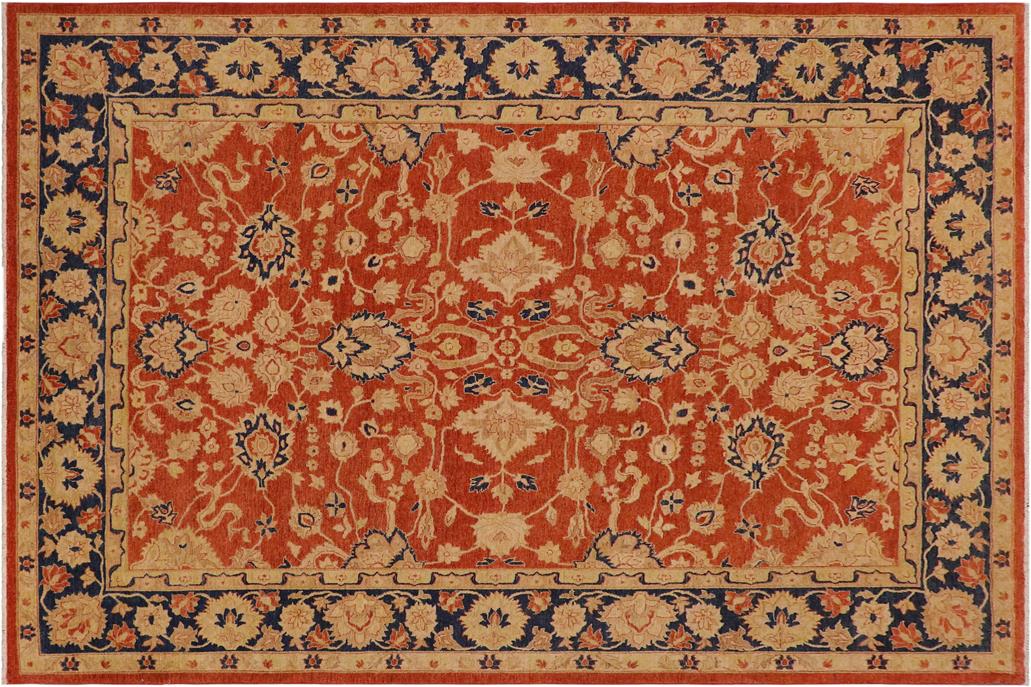 handmade Traditional Kafkaz Chobi Ziegler Rust Blue Hand Knotted RECTANGLE 100% WOOL area rug 9 x 12