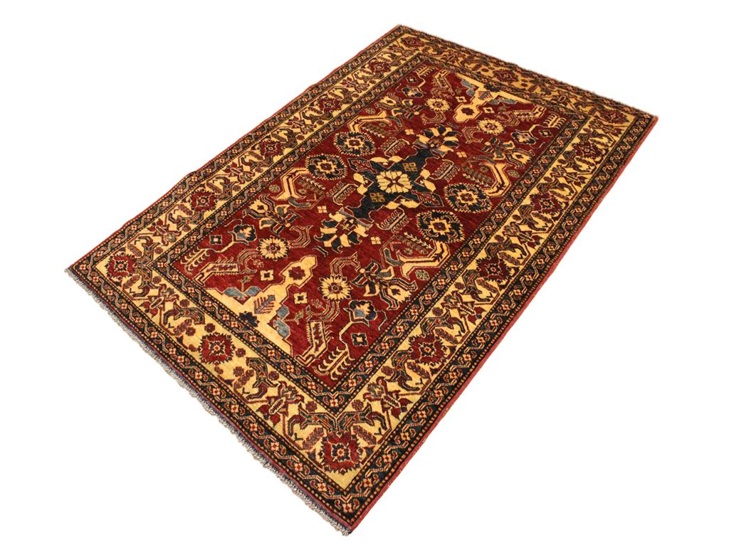handmade Geometric Super Kazak Red Gold Hand Knotted RECTANGLE 100% WOOL area rug 4x6