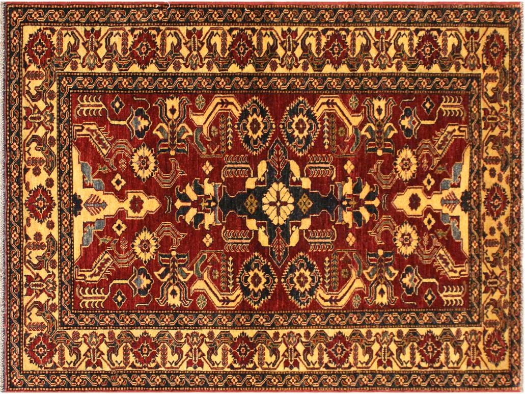 handmade Geometric Super Kazak Red Gold Hand Knotted RECTANGLE 100% WOOL area rug 4x6