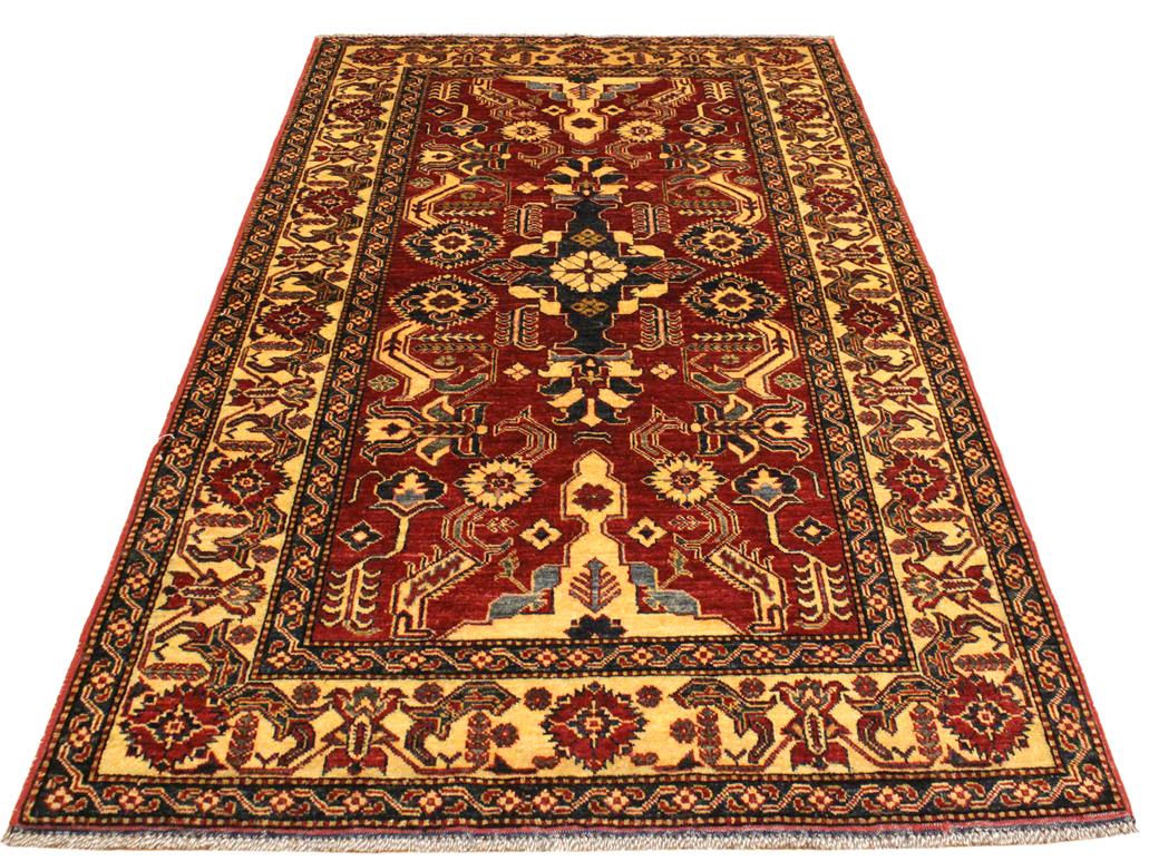 handmade Geometric Super Kazak Red Gold Hand Knotted RECTANGLE 100% WOOL area rug 4x6