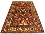 handmade Geometric Super Kazak Red Gold Hand Knotted RECTANGLE 100% WOOL area rug 4x6
