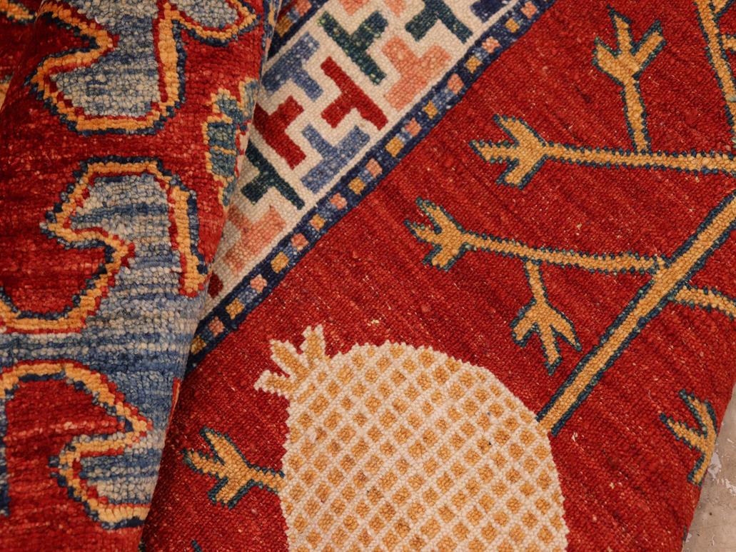 handmade Geometric Super Kazak Red Blue Hand Knotted RECTANGLE 100% WOOL area rug 7x10