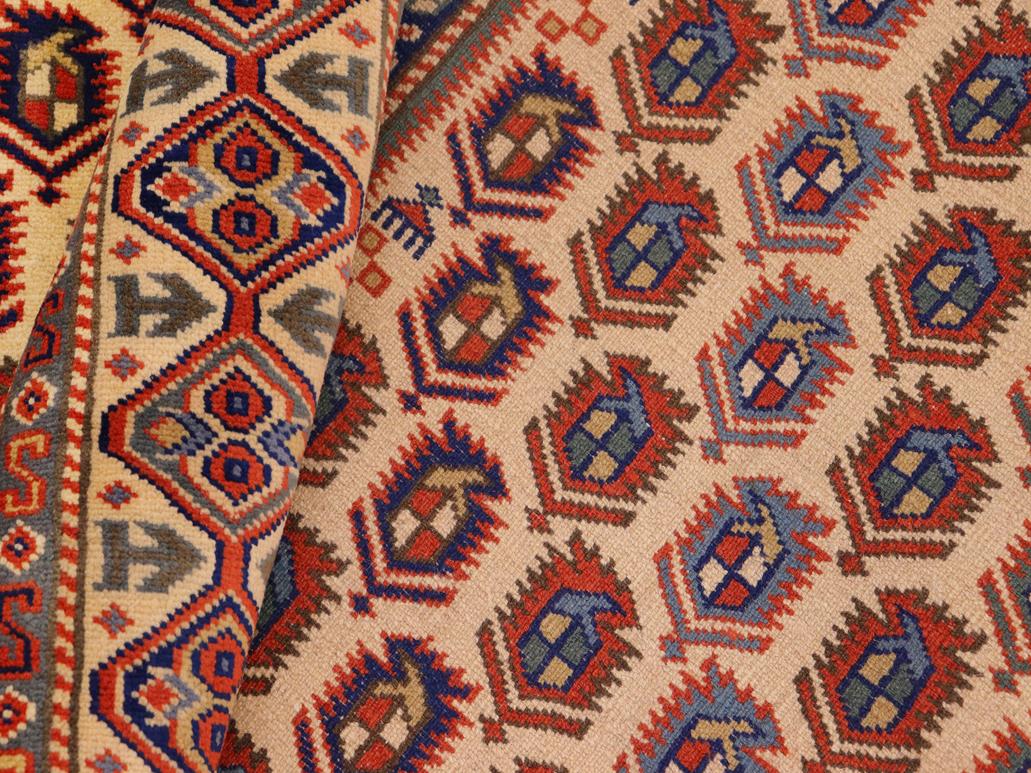 handmade Geometric Sherwan Beige Blue Hand Knotted RECTANGLE 100% WOOL area rug 7x10