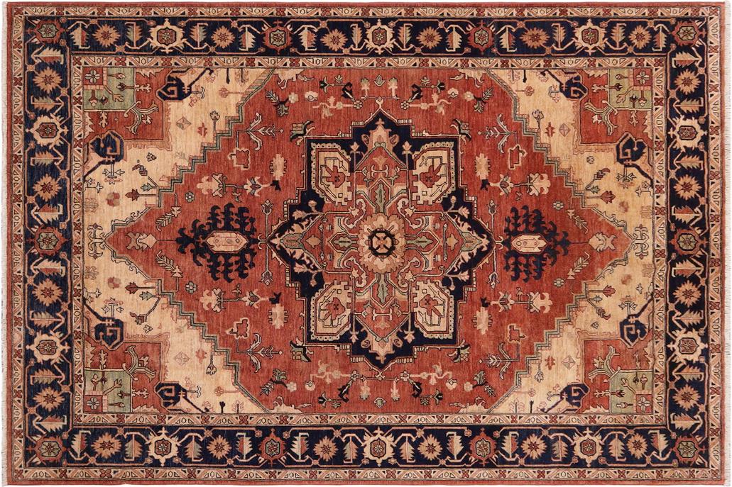 handmade Geometric Heriz Rust Blue Hand Knotted RECTANGLE 100% WOOL area rug 9 x 12