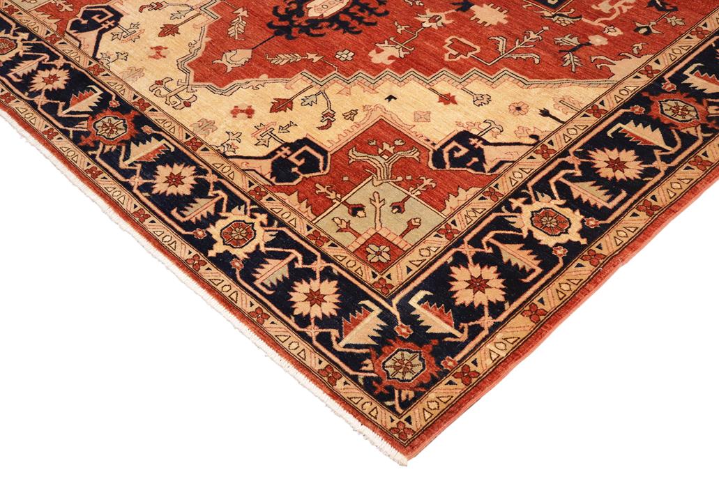 handmade Geometric Kafkaz Chobi Ziegler Rust Blue Hand Knotted RECTANGLE 100% WOOL area rug 10 x 14
