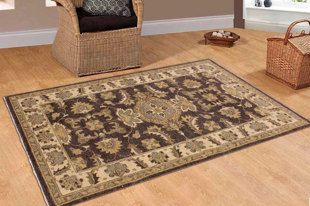 handmade Geometric Kafkaz Chobi Ziegler Brown Ivory Hand Knotted RECTANGLE 100% WOOL area rug 3 x 5