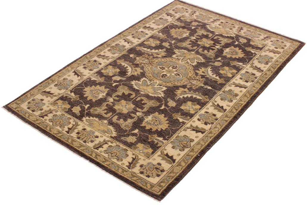 handmade Geometric Kafkaz Chobi Ziegler Brown Ivory Hand Knotted RECTANGLE 100% WOOL area rug 3 x 5