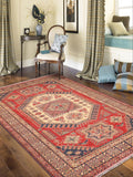 handmade Geometric Super Kazak Rust Tan Hand Knotted RECTANGLE 100% WOOL area rug 7x9