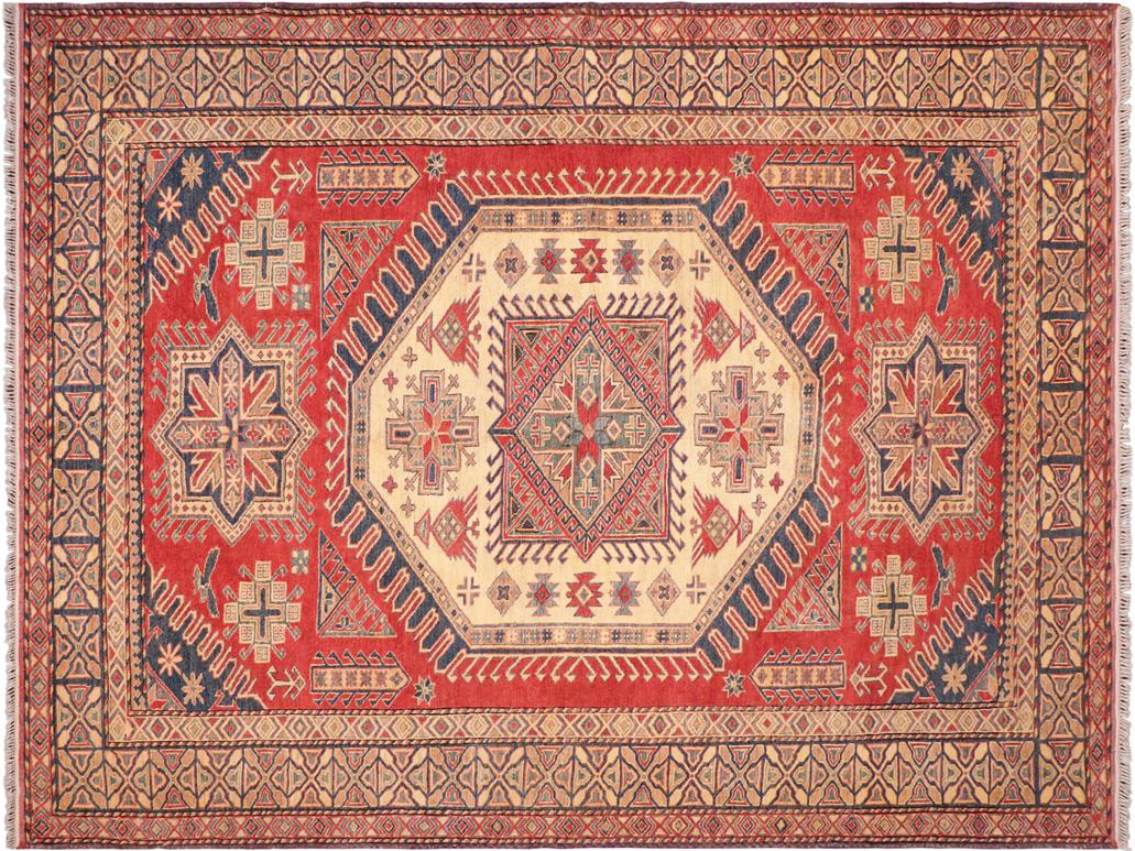 handmade Geometric Super Kazak Rust Tan Hand Knotted RECTANGLE 100% WOOL area rug 7x9