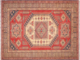 handmade Geometric Super Kazak Rust Tan Hand Knotted RECTANGLE 100% WOOL area rug 7x9