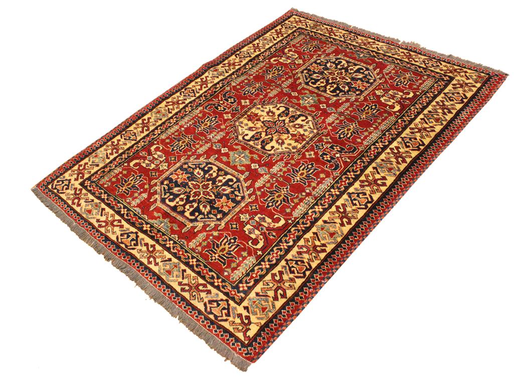 handmade Geometric Super Kazak Red Tan Hand Knotted RECTANGLE 100% WOOL area rug 4x6