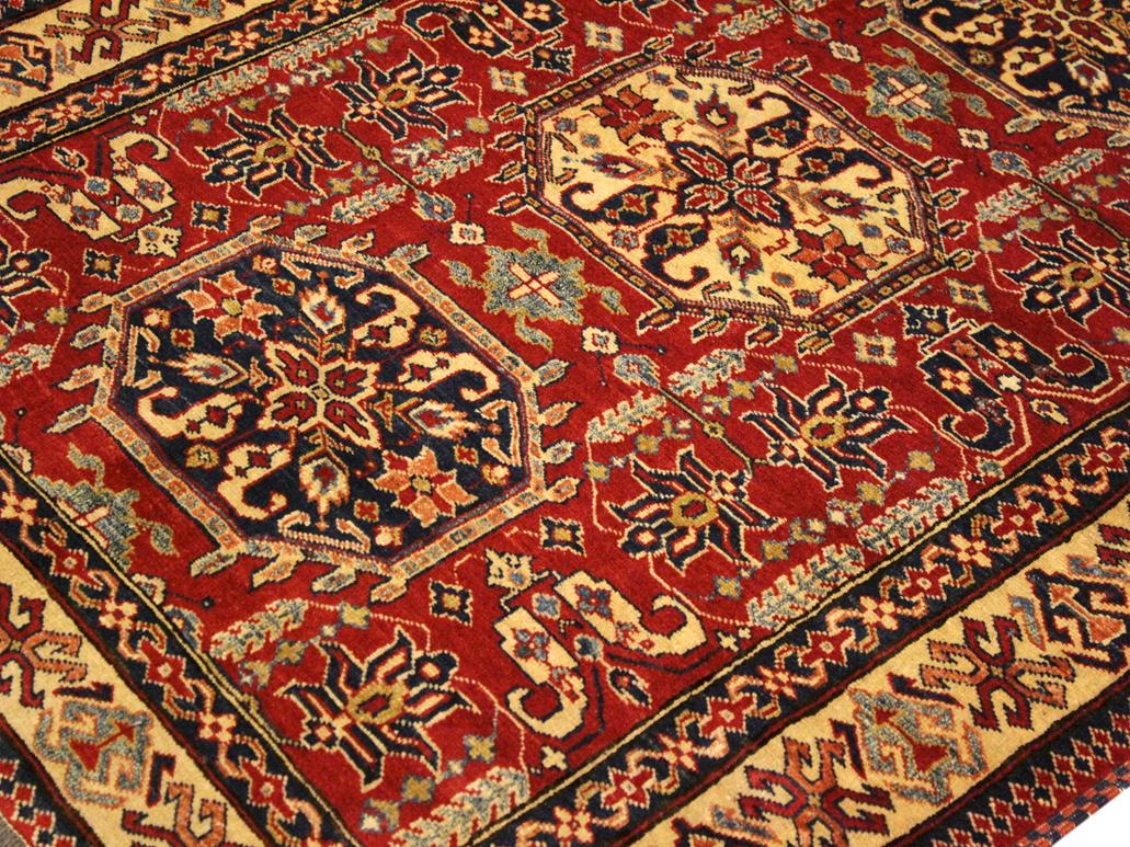 handmade Geometric Super Kazak Red Tan Hand Knotted RECTANGLE 100% WOOL area rug 4x6