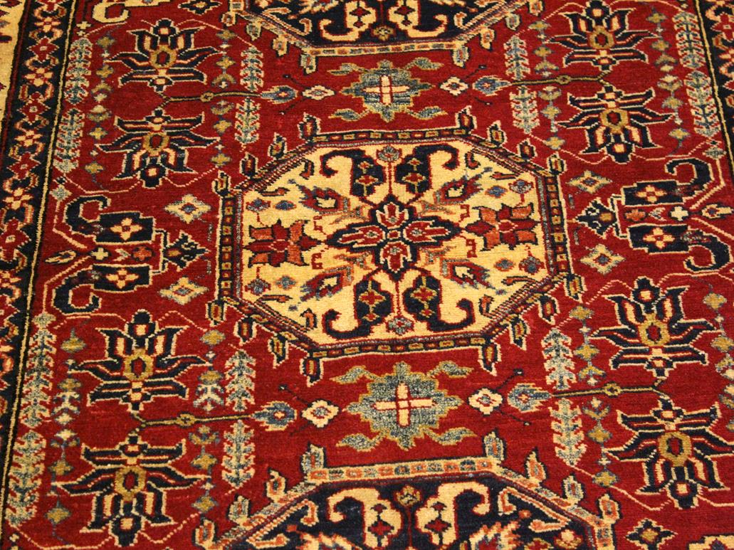 handmade Geometric Super Kazak Red Tan Hand Knotted RECTANGLE 100% WOOL area rug 4x6