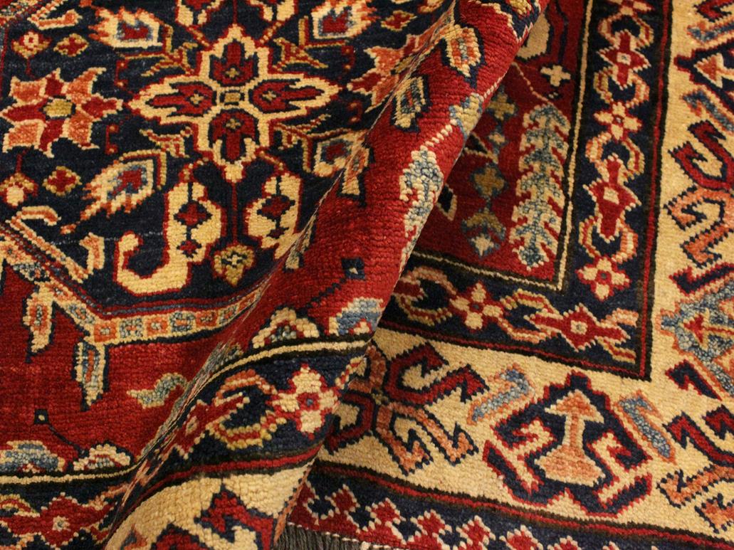 handmade Geometric Super Kazak Red Tan Hand Knotted RECTANGLE 100% WOOL area rug 4x6