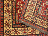 handmade Geometric Super Kazak Red Tan Hand Knotted RECTANGLE 100% WOOL area rug 4x6